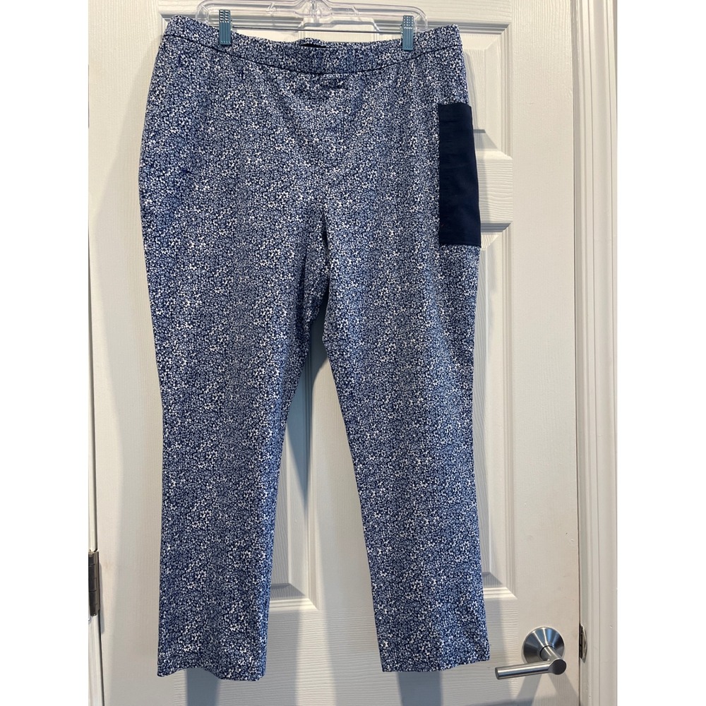 Isaac Mizrahi Live Blue Floral Ankle Pants Plus Size 18WT Elastic Waist Pocket